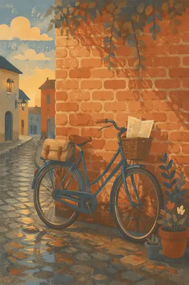 Vintage Bicycle by Brick Wall at Dawn