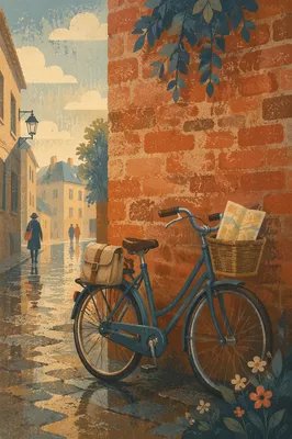 Quiet Urban Bicycle by Brick Wall