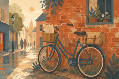 Bicycle by Brick Wall Morning Travel