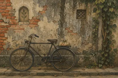 Vintage Bicycle Against Weathered Urban Wall