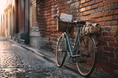 Vintage Bicycle by Brick Wall at Dawn