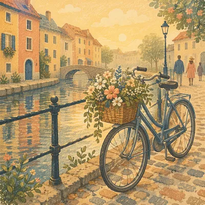Vintage Bicycle on Canal Bridge at Dawn