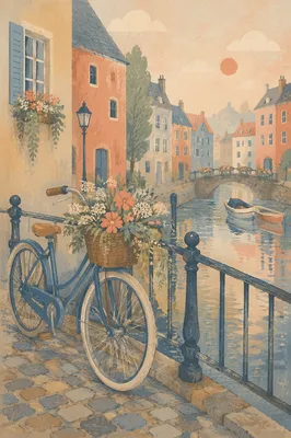 Vintage Bicycle on Misty Canal Bridge