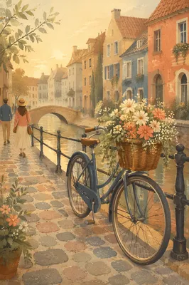 Vintage Bicycle on Canal Bridge at Dawn