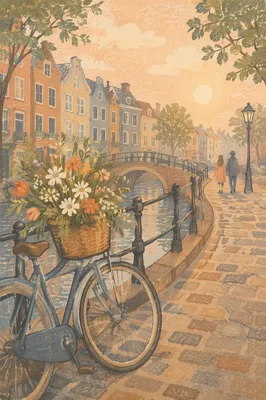 Vintage Bicycle on Misty Canal Bridge
