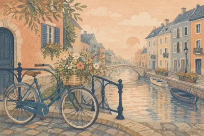 Vintage Bicycle on Misty Canal Bridge