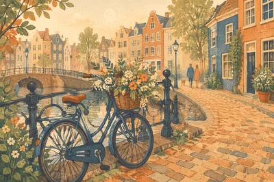 Vintage Bicycle on Misty Canal Bridge