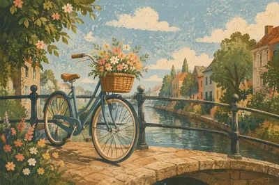 Romantic Bicycle on Canal Bridge