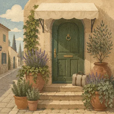 Charming Boutique Hotel Entrance with Sage Door