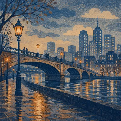 Night Bridge Over River City Lights