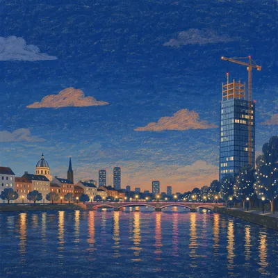 Illuminated Bridge Over River at Blue Hour