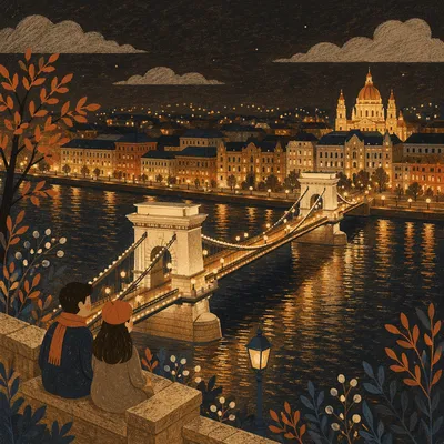 Romantic Night Bridge Over European River