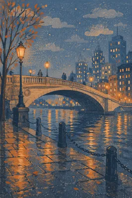 Night Bridge Over River City Lights
