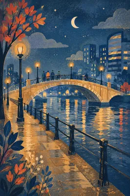 Night Bridge Over River City Lights