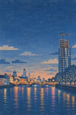 Illuminated Bridge Over River at Blue Hour