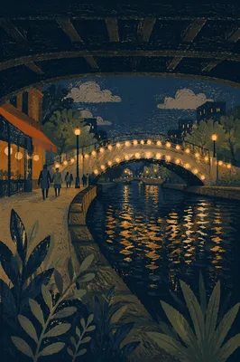 Glowing Bridge Over Quiet City River