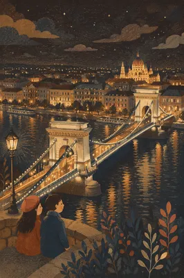 Romantic Night Bridge Over Historic River City