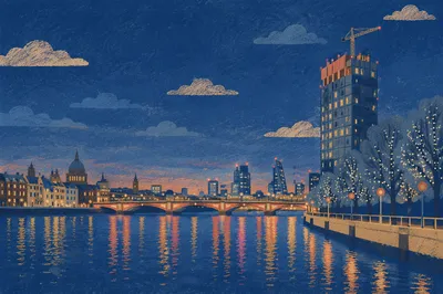 Illuminated Bridge Over River at Blue Hour