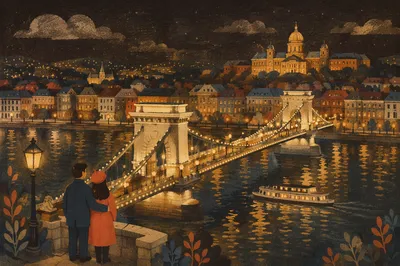 Romantic Night Bridge Over Historic River City