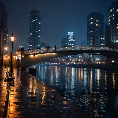 Night Bridge Over River City Lights