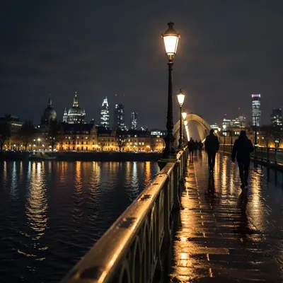 Night Bridge Walk Above City River