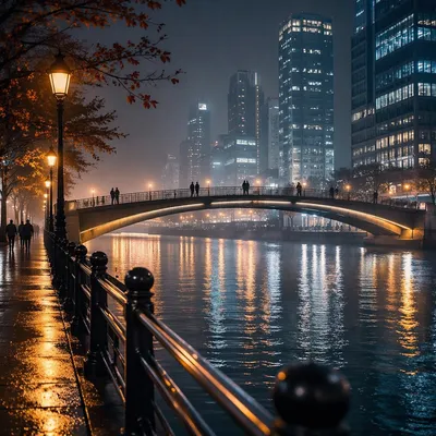 Night Bridge Over River City Lights