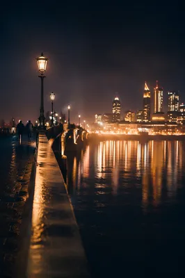 Night Bridge Walk Toward City Lights