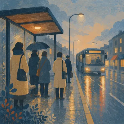 City Bus Stop at Dawn Commute