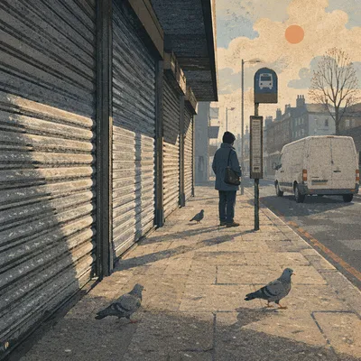 Quiet City Bus Stop at Dawn