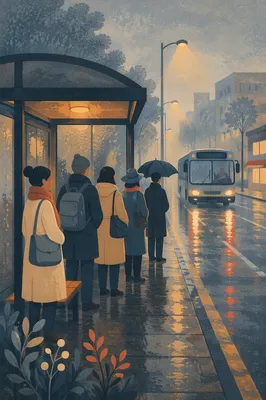 City Bus Stop at Dawn Commute