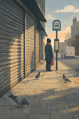 Quiet City Bus Stop at Dawn