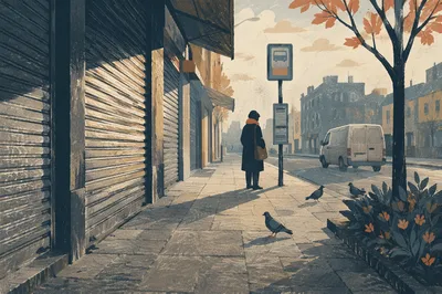 Quiet City Bus Stop at Dawn