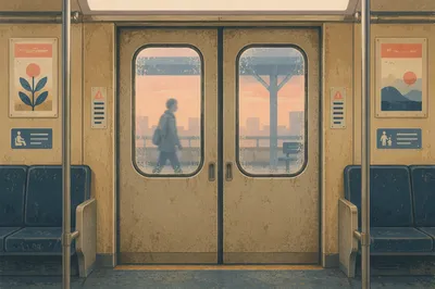 Quiet Morning Commute at City Bus Doors