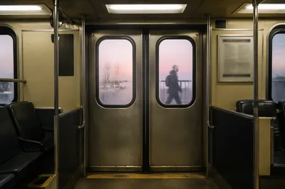 Urban Bus Doors at Dawn Commute