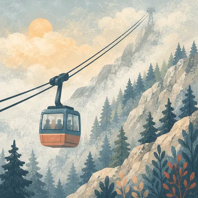 Misty Morning Cable Car Ascent