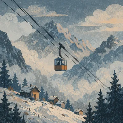 Misty Mountain Cable Car at Sunrise