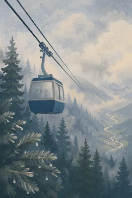 Misty Morning Cable Car Ascent