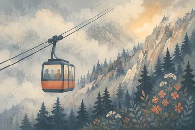 Misty Morning Cable Car Ascent
