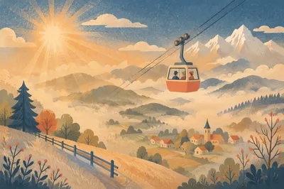 Misty Mountain Cable Car at Sunrise