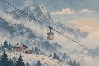 Misty Mountain Cable Car at Sunrise