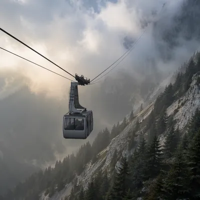 Misty Morning Cable Car Ascent