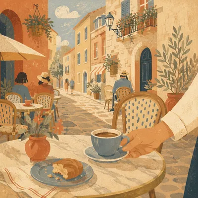 Charming European Cafe Terrace Morning Scene