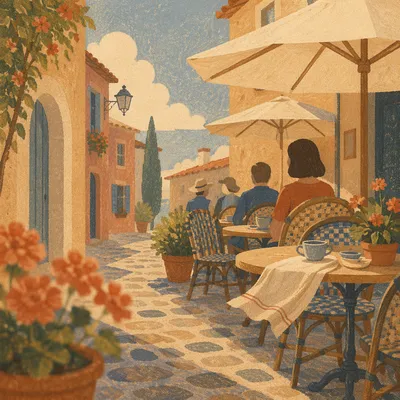 Charming European Cafe Terrace Morning Scene