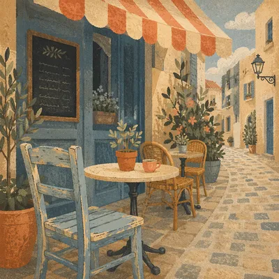 Cozy European Cafe Terrace at Sunset