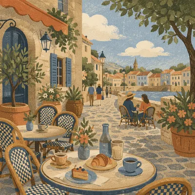 Charming European Cafe Terrace by River