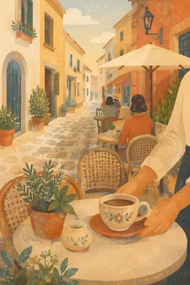 Quiet European Cafe Terrace at Sunrise