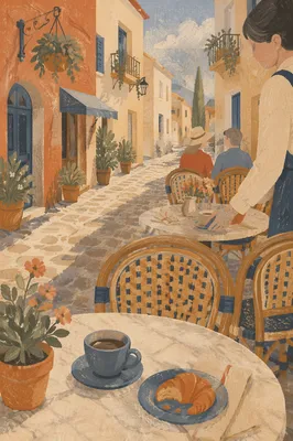 Charming European Cafe Terrace at Sunrise