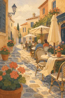 Charming European Cafe Terrace Morning Scene