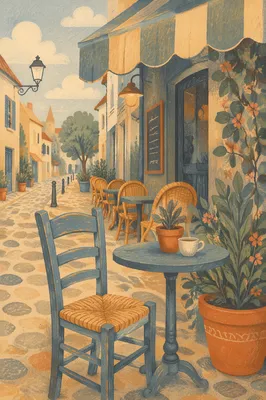Cozy European Cafe Terrace at Sunset