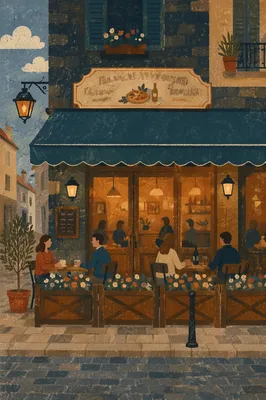 Cozy European Cafe Terrace at Dusk